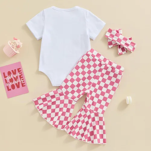 Miniatura 137 de Sejardin Ropa de verano para bebé y niña, recién nacida, manga corta, con letras, mameluco elástico con diadema