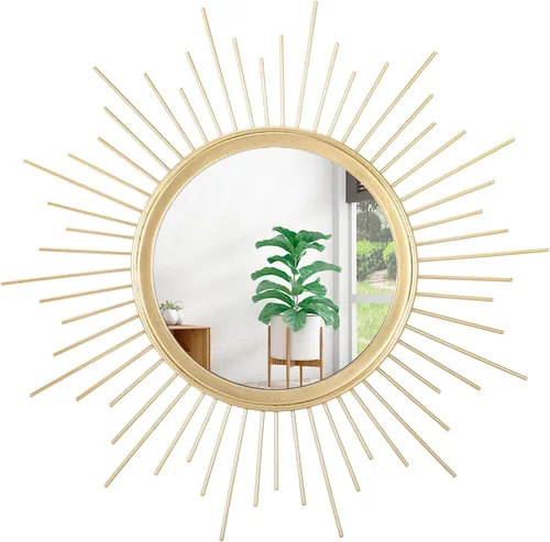 Miniatura 13 de Espejo de pared Sunburst negro con pequeños radios, espejo bohemio para el hogar, redondo, moderno, arte de pared de metal para sala de estar