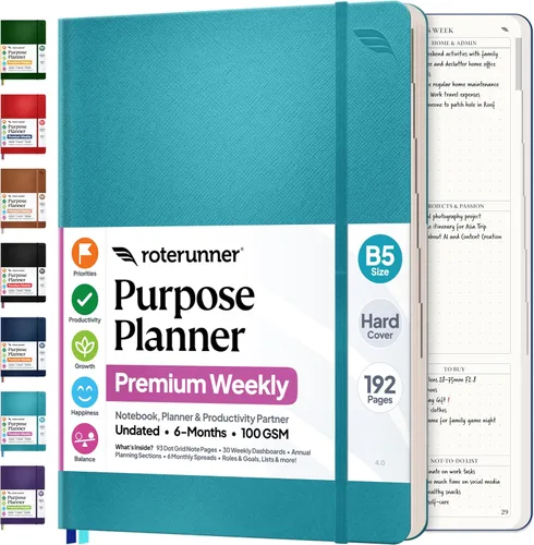 Miniatura 13 de Roterunner Cuaderno Planificador de Propósitos B5 7.5”x9.8” Planificador Sin Fechas 2025 Herramienta de Productividad y Establecimiento