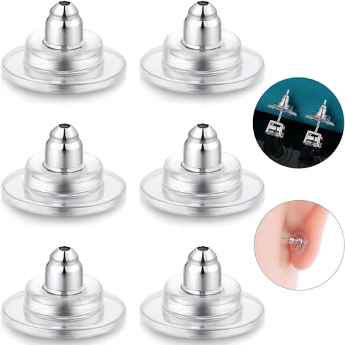 Miniatura 10 de Catinee 3 pares de respaldos de aretes de plata de ley, ajuste hipoalergénico con cierre de 0,028-0,039 pulgadas (blanco+oro)