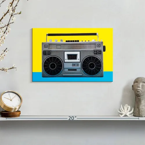Miniatura 8 de ElephantStock - Retro Silver Boombox Wall Art - Horizontal Canvas Wall Art - Living Room Wall Decor - Photography Music Canvas Art - Yellow And