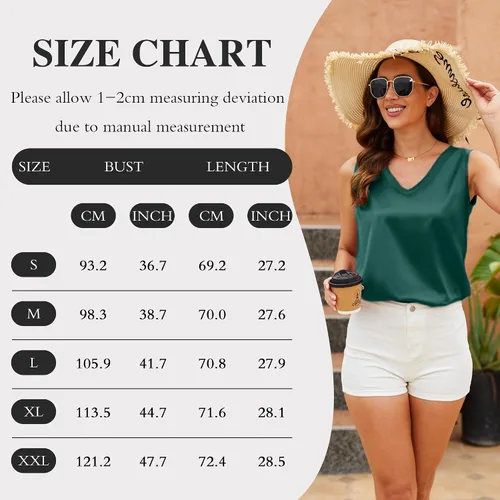 Miniatura 5 de Mawor Camisetas sin mangas de satén para mujer, estilo casual, cuello en V, de seda, básicas, camisolas