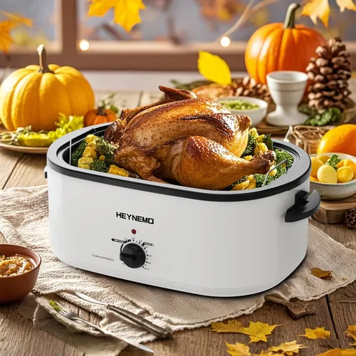 Miniatura 8 de Horno rostizador eléctrico, con tapa visible y autohumectante, grande, con descongelado y mantenimiento de calor, temperatura ajustable, bandeja