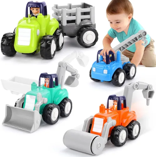 Miniatura 8 de ORWINE Juguete de inercia educativa temprana para bebés, juguete de fricción para niños pequeños, autos de empuje y marcha, tractor bulldozer