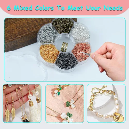 Miniatura 5 de YAKA 12000 piezas de 0.118 in, caja de 6 colores, anillo de salto abierto, llavero de joyería para accesorios de fabricación de joyas, 1 herramienta