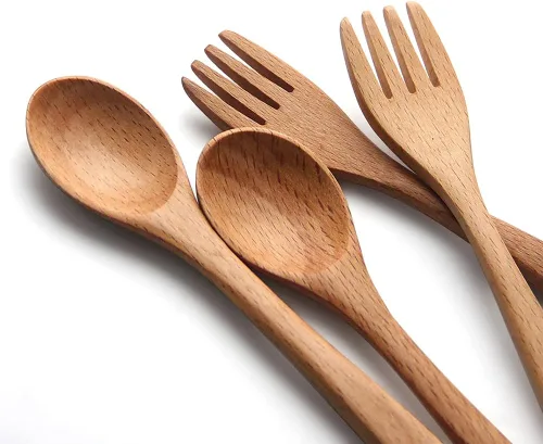 Miniatura 7 de YFWOOD 4 utensilios para niños pequeños, tenedores y cucharas de madera natural, esenciales para la alimentación del bebé, cubiertos seguros