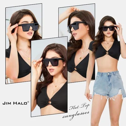 Miniatura 2 de JIM HALO Gafas de sol con escudo plano con espejo cuadrado sin montura para mujeres y hombres
