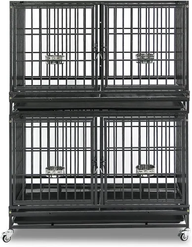Miniatura 22 de Homey Pet Paquete de 2 jaulas apilables de tres niveles de 43 pulgadas para perros con ruedas, jaula de acero indestructible para perros