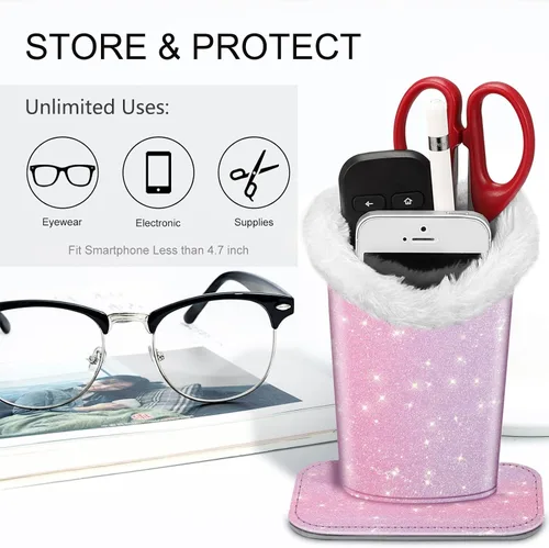 Miniatura 180 de Fintie Soporte para anteojos forrado de felpa con base magnética, estuche de cuero vegano prémium para lentes