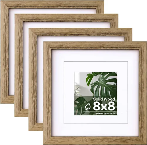 Miniatura 30 de Egofine Juego de 4 portarretratos de 4 x 6, hechos de madera maciza cubierta de plexiglás de 3 x 4.5 pulgadas y 3.5 x 5 pulgadas con paspartú o de 4