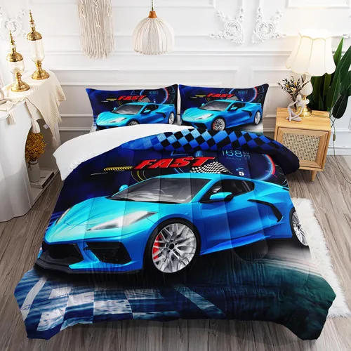 Miniatura 16 de AILONEN Juego de edredón de camión tamaño individual, juego de ropa de cama con temática de camión monstruo 3D sobre fondo azul, para niños y niñas