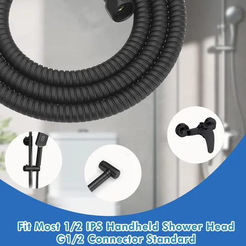 Miniatura 9 de RUMOSE Manguera de ducha de 69 pulgadas, manguera de extensión de cabezal de ducha de acero inoxidable extra larga, accesorio de tubo de ducha Negro