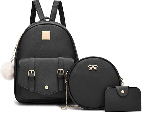 I IHAYNER Fahsion - Juego de mochila de cuero para niñas, 3 piezas, para mujer, mochila para mujer, bolsa para niñas