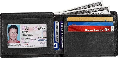 Miniatura 2 de MUITON Cartera de cuero plegable con protección RFID para hombre con ventana de identificación en caja de regalo