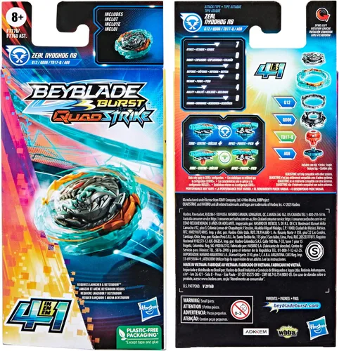 Miniatura 5 de Beyblade Burst QuadStrike Zeal Nyddhog N8 Spinning Top Paquete individual, juego de batalla tipo ataque, juguete para niños a partir de 8 años
