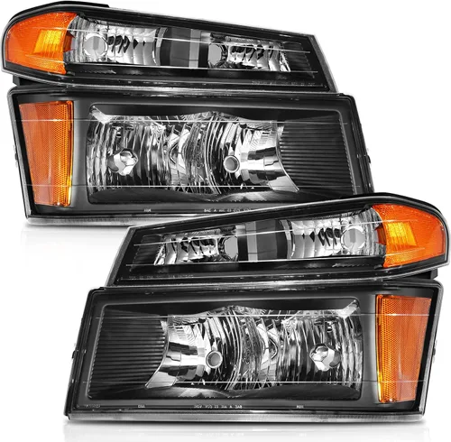 Miniatura 36 de Conjunto de faros delanteros para Chevy Avalanche 1500 2003-2006 para Avalanche 2500 03-06 para 1500 Classic 2007 carcasa negra reflector ámbar