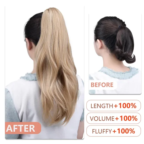 Miniatura 66 de Extensiones de cola de caballo de cabello rubio, extensiones de cola de caballo para mujer, pinza de extensiones de cabello rizado de 12 pulgadas