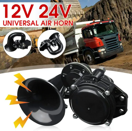 Miniatura 4 de Bocina de aire, bocina de caracol de 12 V/24 V, bocina de caracol universal, cuerno de caracol negro, 12/24 V, 120 dB, trompeta de aire