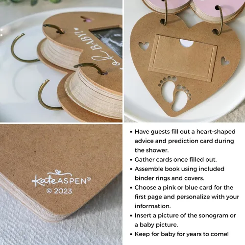 Miniatura 5 de Libro de Tarjetas de Predicción de Baby Shower en Forma de Corazón, de Kate Aspen, Tarjetas de Consejos, Mejores Deseos, Decoración para Baby