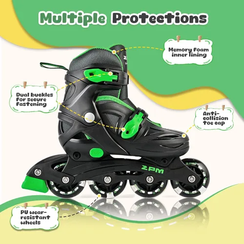 Miniatura 3 de 2PM SPORTS Patines en línea para niños y niñas de 4 a 8, 6 a 12 años, con ruedas iluminadas, cuchillas ajustables para niños y jóvenes principiantes