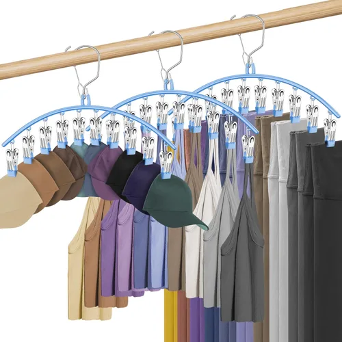 Miniatura 9 de Paquete de 3 perchas para faldas y pantalones con clips, organizador de leggings para colgar en el armario con 10 clips con capacidad para 30