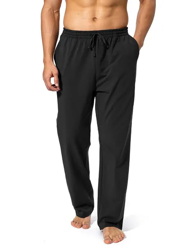Miniatura 2 de Pudolla Pantalones deportivos de yoga de algodón para hombre, pantalones deportivos de descanso con parte inferior abierta, pantalones casuales
