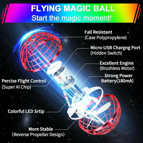 Miniatura 4 de Vantexi Juguete de bola de orbe volador, LED de paracaídas actualizado 2026, mini bola de gravedad mágica controlada a mano, boomerang de globo Rojo