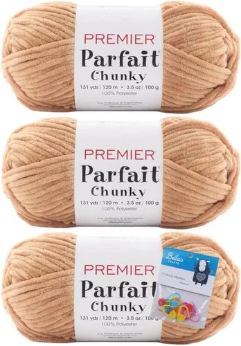 Miniatura 29 de Premier Yarns Parfait - Paquete de 3 unidades de felpilla gruesa de 3.5 onzas, peso supervoluminoso, paquete de 3 unidades con soportes para puntada