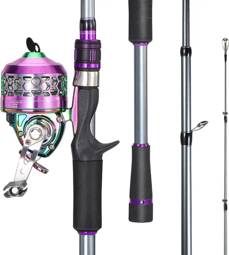 Miniatura 2 de Sougayilang Combo de Carrete y Caña de Pescar, Dos Piezas de Caña de Peso Ligero y Portátil de Colores con Carrete de Pesca Spincast para Agua Dulce