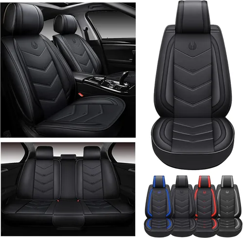 Miniatura 8 de OASIS AUTO OS-003, Fundas de cuero y tela para asientos de automóvil. Cubierta acojinada de cuero sintético para autos, SUV, camioneta Pick-up, Negro