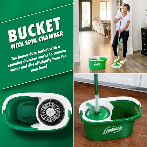 Miniatura 4 de Libman Tornado - Sistema de trapeador giratorio con cabezales de recambio, trapeador giratorio de microfibra y cubo con escurridor para el hogar