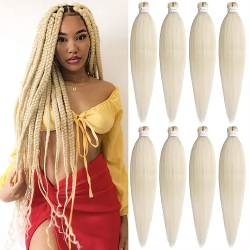 Miniatura 12 de Unionbeauty - Cabello trenzado preestirado de 16 pulgadas, 8 paquetes de cabello rubio trenzado con agua caliente, textura Yaki, trenzas