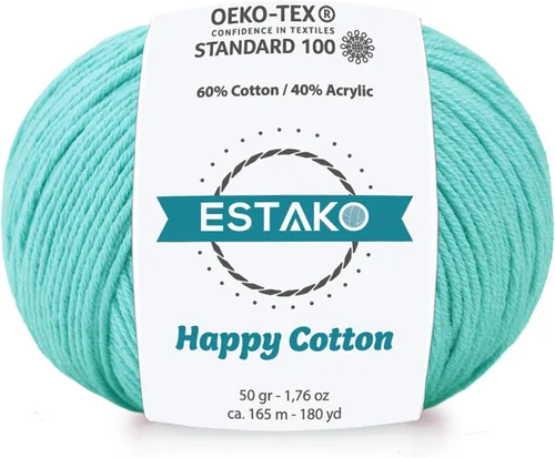 Miniatura 30 de Estako Happy Cotton, 1,76 oz (50 g) / 180 yardas (165 m) de lana 60 % algodón y 40 % acrílico, suave, fina/deportiva (2) para crochet y tejer