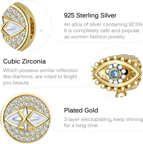 Miniatura 4 de Abalorios de plata de ley 925 para pulsera y joyería de la suerte, abalorios de Hamsa de Fátima, abalorios europeos compatibles con el mal de ojo