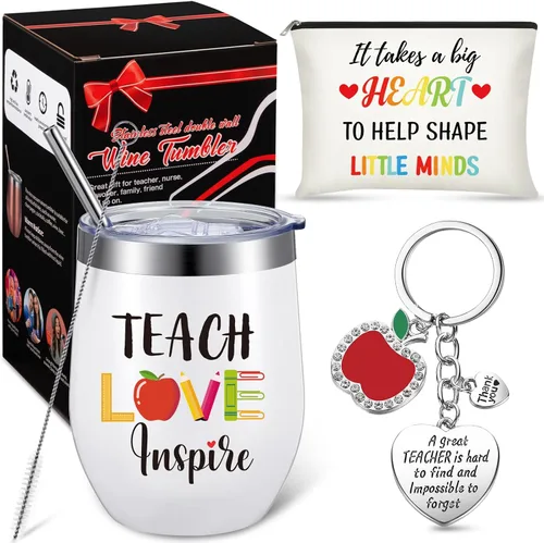 Miniatura 8 de Geiserailie Set de regalo de agradecimiento para profesores, vaso de vino, llavero, bolsas de maquillaje con caja (estilo fresco)