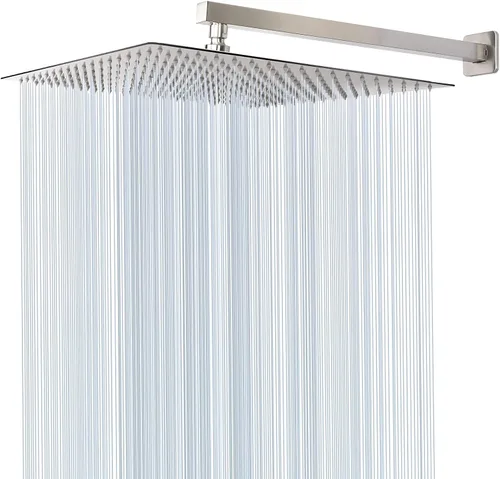 Miniatura 14 de Cabezal de regadera con brazo extensible, alta presión, cuadrado, con brazo para regadera, acero inoxidable, tipo lluvia, cascada, cobertura de Cromo