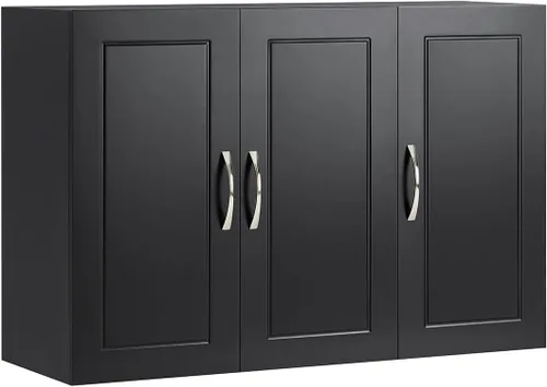 SoBuy Armario de pared para lavandería, botiquín para baño, cocina, garaje, armario de almacenamiento de pared de 3 puertas con estante ajustable,