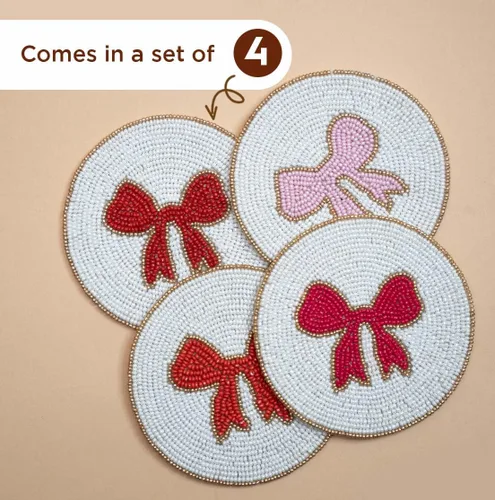 Miniatura 2 de Folkulture Juego de 4 posavasos Posavasos bohemios hechos a mano con cuentas, decoración de mesa decorativa para café y cócteles Bonitas