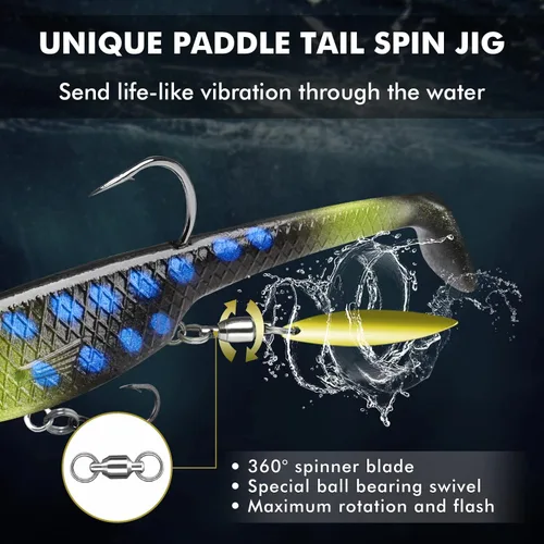 Miniatura 5 de GOTOUR Pre-Rigged Soft Fishing Lures with Weedless Hook, Lifelike Paddle Tail Swimbaits for Bass Fishing, Freshwater & Saltwater Fishing Bait