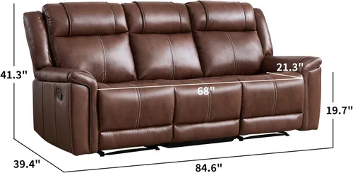 Miniatura 2 de EBELLO Sofá reclinable de cuero sintético de 3 plazas, sofá reclinable manual, silla de 3 asientos de estilo moderno de mediados de siglo con Marrón