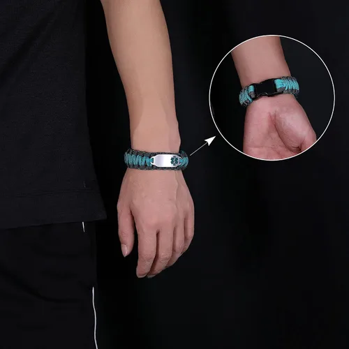 Miniatura 4 de Pulsera de alerta médica Paracord para hombres y mujeres Pulsera de identificación médica de acero inoxidable con hebillas de liberación lateral