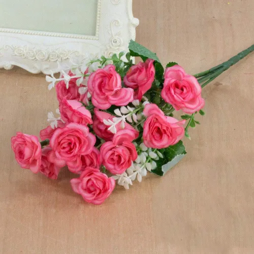 Miniatura 10 de Flor artificial de gama alta 5 tenedor 15 mini rosas decoración del hogar