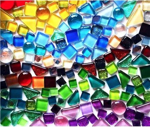 Miniatura 7 de Azulejos de mosaico de cristal irregulares de 17.64 oz de colores mixtos, pequeños mosaicos de bricolaje para niños, manualidades de cristal hechas