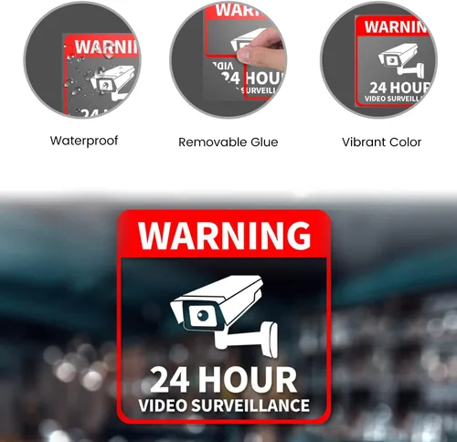 Miniatura 4 de Vinilo adhesivo de videovigilancia de 6 x 6 pulgadas, 24 horas, cámara CCTV, advertencia, seguridad, para ventana, puerta, negocios, paquete de 5