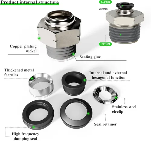 Miniatura 4 de Tubo neumático macho recto de 5/16 pulgadas OD x 1/4 pulgadas NPT Push para conectar accesorios modo PC5/16xN02 (paquete de 2)