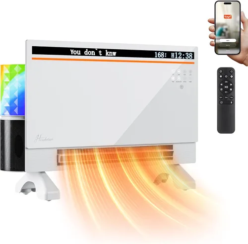 Miniatura 2 de Hawkrown - Calentador de panel inteligente de 1800 W con altavoz Bluetooth, reproduce música y visualiza letras y luces RGB, ventilador calefactor 6