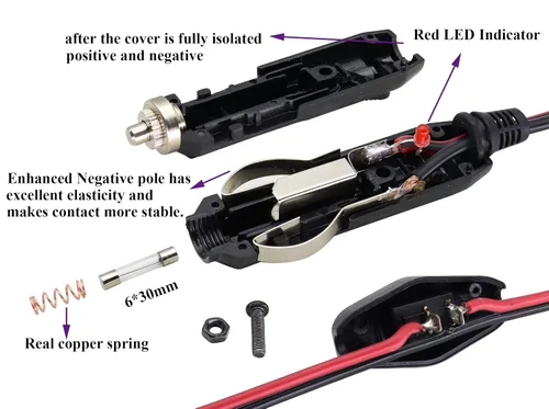 Miniatura 5 de Paquete de 2 adaptadores de enchufe macho de encendedor de cigarrillos de 12 voltios con cable de cables de luz LED y cable de 16 AWG para enchufe