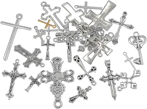 Miniatura 3 de Kinteshun. Conector colgante moderno variado. Aleación de cruz cristiana religiosa para joyas y accesorios. (25 unidades, color plateado envejecido)