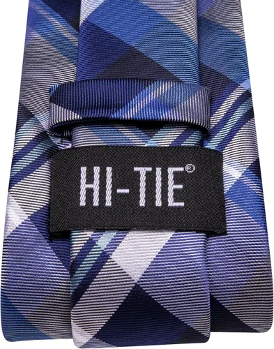 Miniatura 229 de Hi-Tie Corbata clásica de cachemira para hombre con pañuelo y gemelos a cuadros