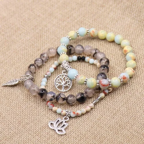 Miniatura 2 de UEUC - Pulseras Reiki, apilables, de piedras curativas, cristales, con dije del árbol de la vida, yoga y hoja de loto, contra la ansiedad